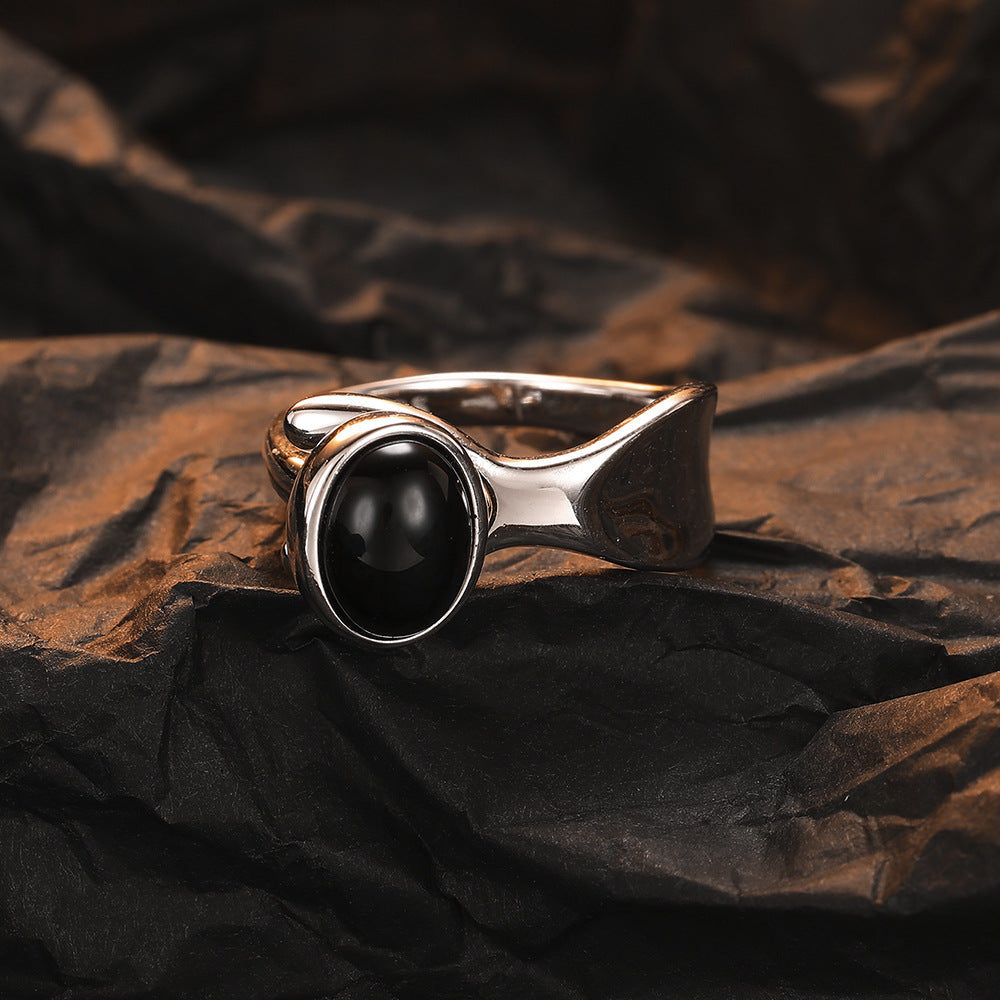 Casual Solid Color Sterling Silver Asymmetrical Plating Inlay Agate White Gold Plated Open Rings