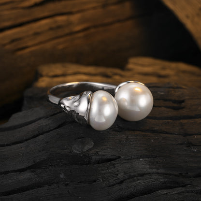 Casual Pearl Sterling Silver Plating Inlay Shell White Gold Plated Open Rings