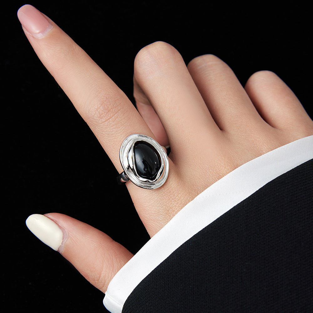 Casual Solid Color Sterling Silver Plating Inlay Agate White Gold Plated Open Rings