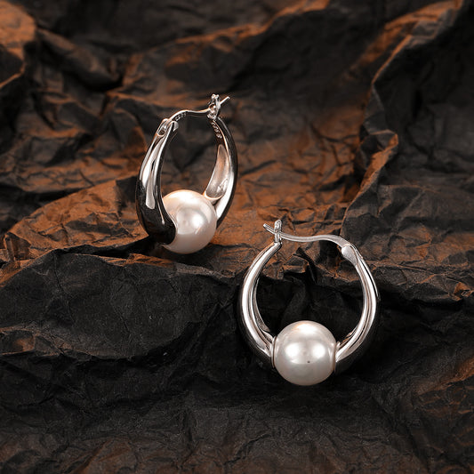 1 Pair Casual Pearl Plating Inlay Sterling Silver Shell White Gold Plated Earrings