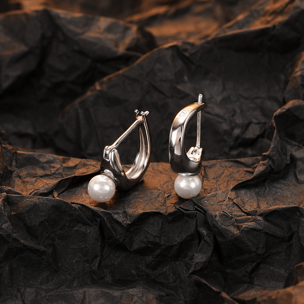 1 Pair Casual Pearl Plating Inlay Sterling Silver Shell White Gold Plated Earrings