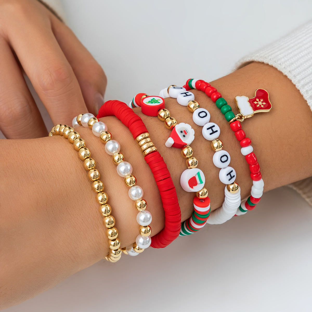 Exaggerated Classic Style Christmas Tree Santa Claus Letter Imitation Pearl Alloy Plastic Wholesale Bracelets