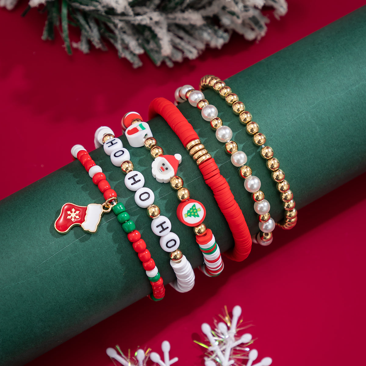 Exaggerated Classic Style Christmas Tree Santa Claus Letter Imitation Pearl Alloy Plastic Wholesale Bracelets