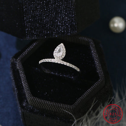 Ig Style Elegant Preppy Style Water Droplets Sterling Silver Plating Hollow Out Inlay Zircon White Gold Plated Rings