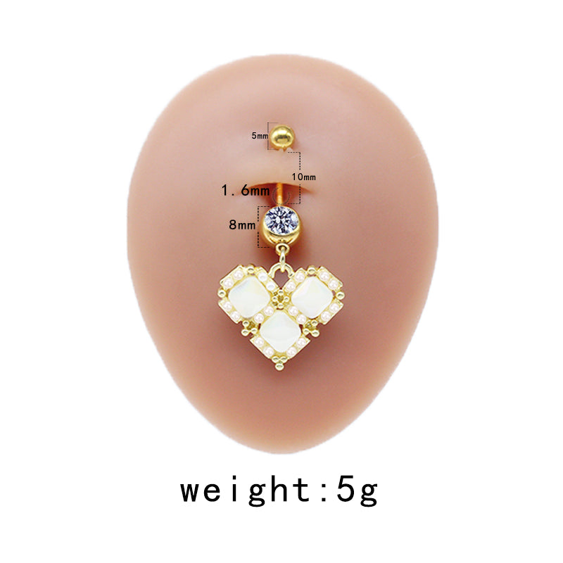 Simple Style Commute Clouds Heart Shape Shell Stainless Steel Alloy Copper Plating Inlay Rhinestones Zircon White Gold Plated Gold Plated Belly Ring