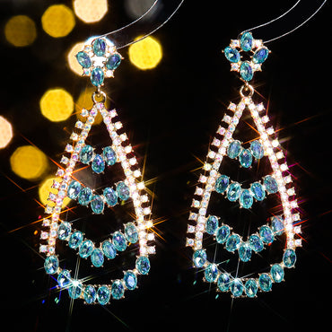 1 Pair Elegant Geometric Water Droplets Plating Inlay Alloy Rhinestones Zircon Drop Earrings