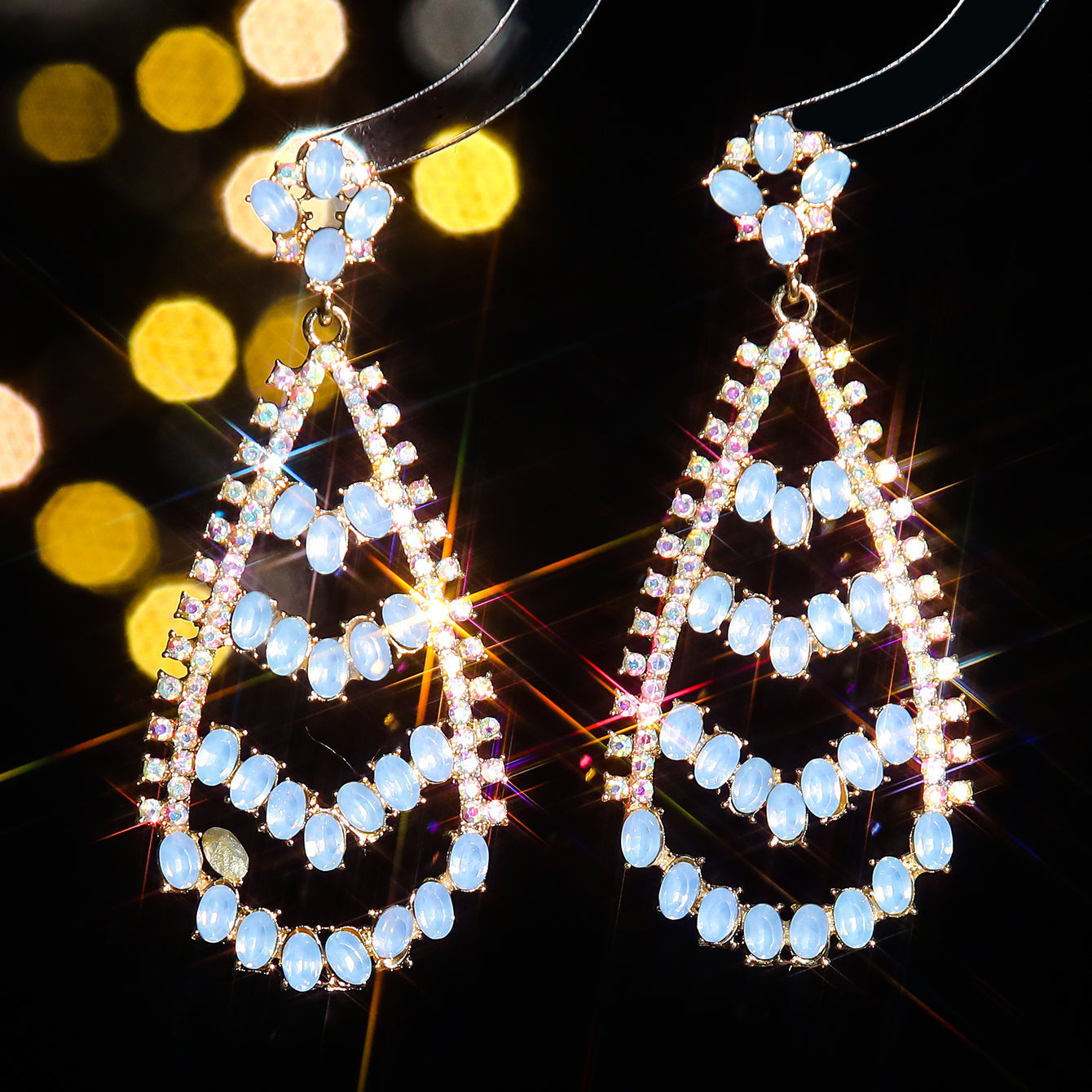 1 Pair Elegant Geometric Water Droplets Plating Inlay Alloy Rhinestones Zircon Drop Earrings