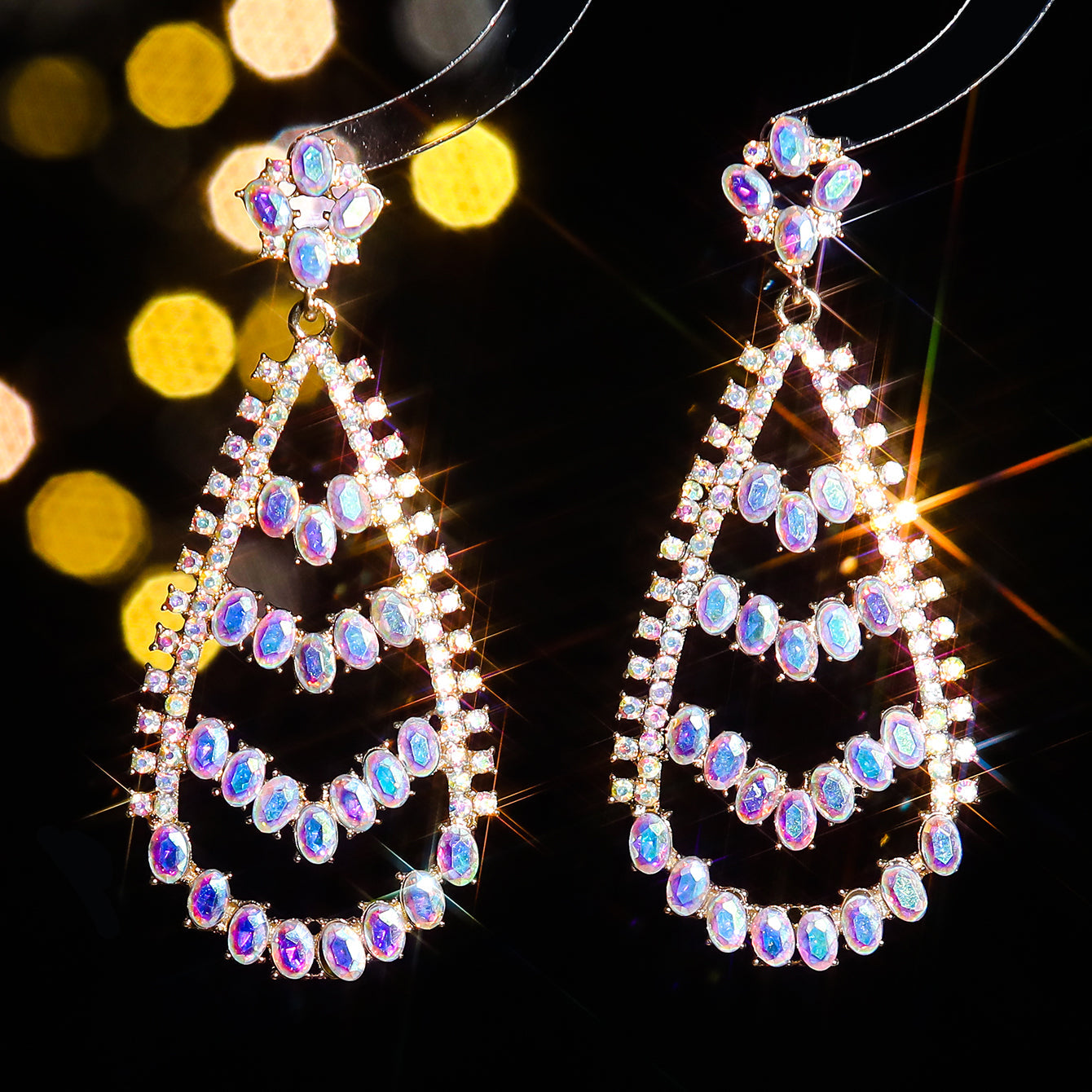 1 Pair Elegant Geometric Water Droplets Plating Inlay Alloy Rhinestones Zircon Drop Earrings