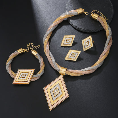 Vintage Style Luxurious Solid Color Copper Plating Inlay Rhinestones 18k Gold Plated Jewelry Set