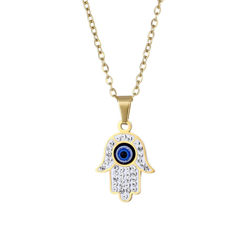 Simple Style Commute Devil's Eye Stainless Steel Plating Inlay Rhinestones 18k Gold Plated Pendant Necklace