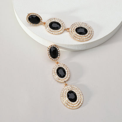 1 Pair Glam Luxurious Oval Plating Inlay Alloy Rhinestones Glass Drop Earrings