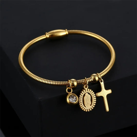 Luxurious Cross Stainless Steel Plating 18k Gold Plated Bangle