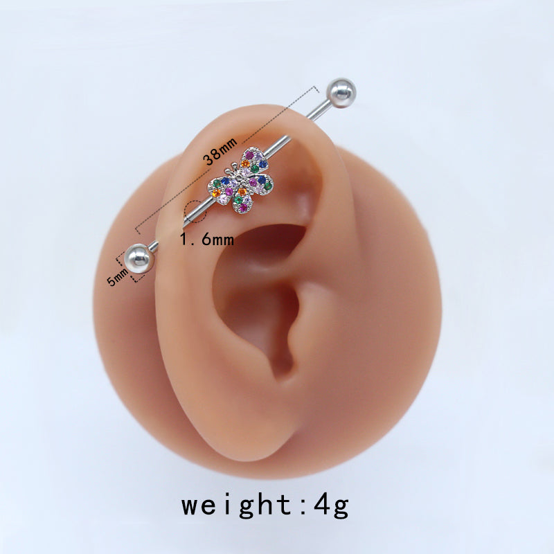 1 Piece Tropical Butterfly Plating Inlay Stainless Steel Copper Rhinestones Glass White Gold Plated Ear Studs