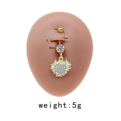 Casual Cute Commute Sunflower Starry Sky Snowflake Stainless Steel Copper Plating Inlay Rhinestones Zircon White Gold Plated Gold Plated Belly Ring