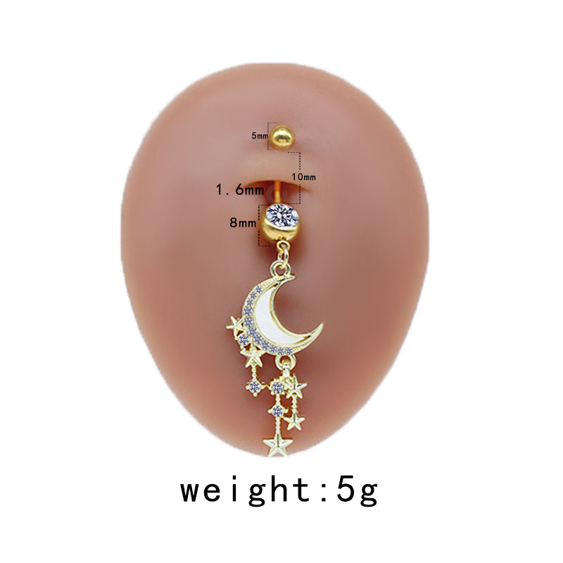 Casual Cute Commute Sunflower Starry Sky Snowflake Stainless Steel Copper Plating Inlay Rhinestones Zircon White Gold Plated Gold Plated Belly Ring