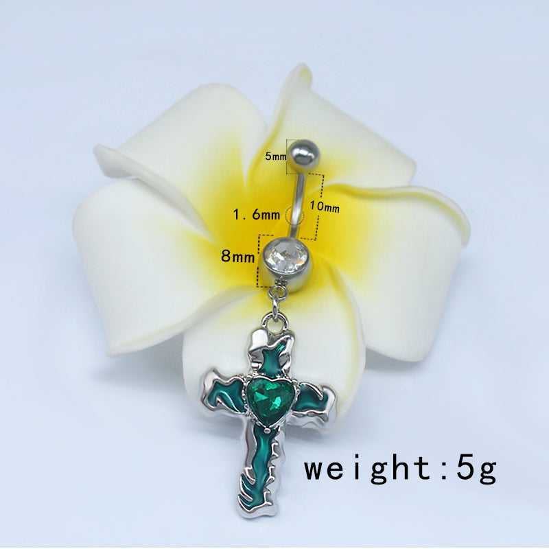 Sweet Artistic Cross Round Heart Shape Stainless Steel Copper Plating Inlay Rhinestones White Gold Plated Gold Plated Belly Ring