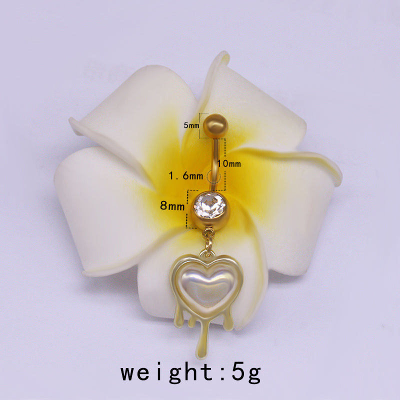 Sweet Artistic Cross Round Heart Shape Stainless Steel Copper Plating Inlay Rhinestones White Gold Plated Gold Plated Belly Ring