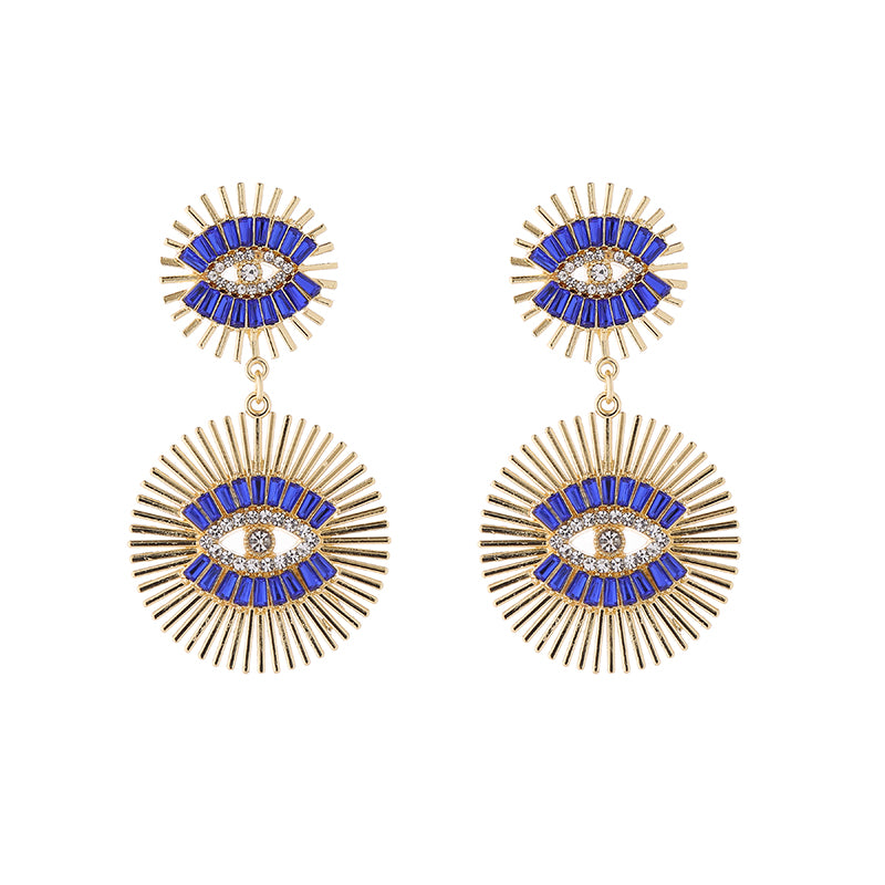 1 Pair Luxurious Classic Style Devil's Eye Plating Hollow Out Inlay Alloy Rhinestones Glass Gold Plated Drop Earrings