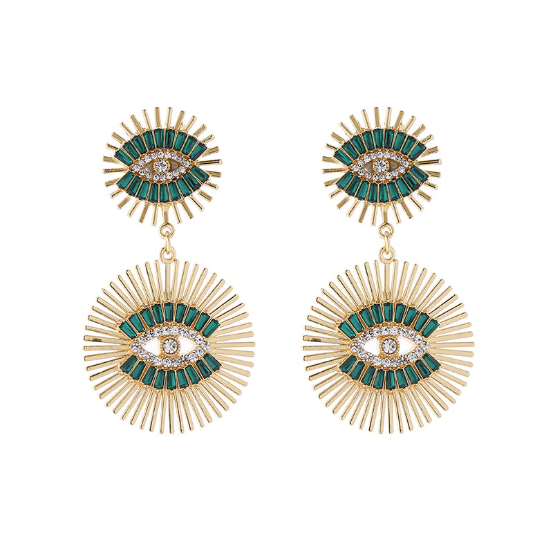 1 Pair Luxurious Classic Style Devil's Eye Plating Hollow Out Inlay Alloy Rhinestones Glass Gold Plated Drop Earrings