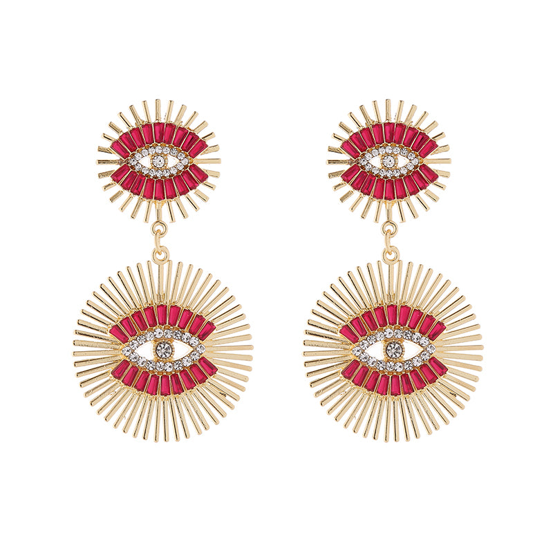 1 Pair Luxurious Classic Style Devil's Eye Plating Hollow Out Inlay Alloy Rhinestones Glass Gold Plated Drop Earrings