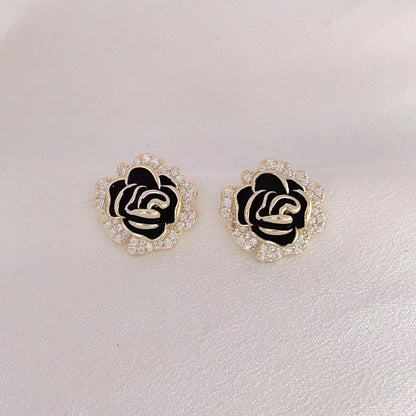 1 Pair Elegant Flower Enamel Plating Alloy Gold Plated Silver Plated Ear Studs