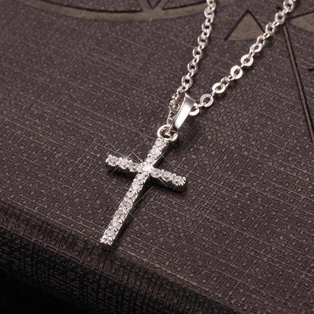 Simple Style Cross Alloy Plating Inlay Rhinestones Unisex Pendant Necklace