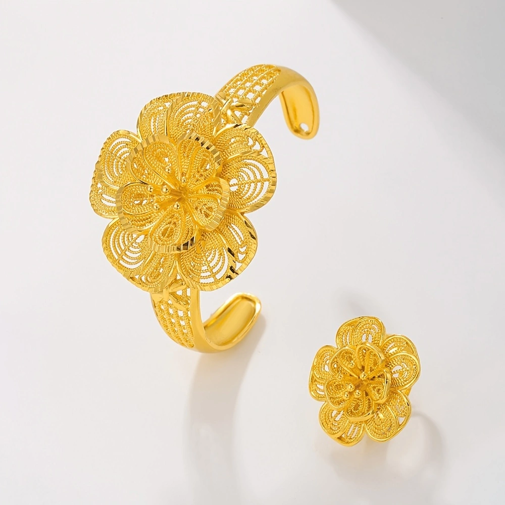 Elegant Classic Style Flower Copper 18k Gold Plated Rings Bracelets In Bulk