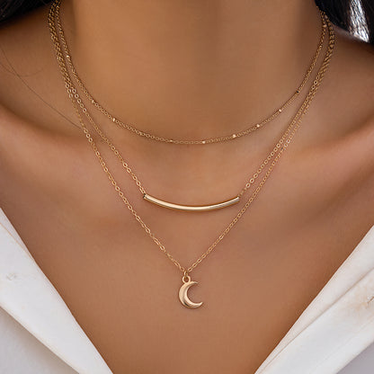 Casual Retro Simple Style Irregular Geometric Moon Alloy Copper Wholesale Layered Necklaces
