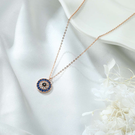 Glam Shiny Round Devil's Eye Sterling Silver Plating Inlay Zircon 14k Gold Plated Pendant Necklace