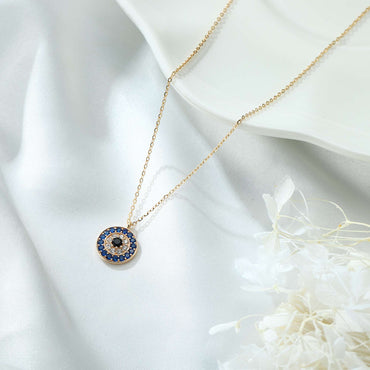 Glam Shiny Round Devil's Eye Sterling Silver Plating Inlay Zircon 14k Gold Plated Pendant Necklace