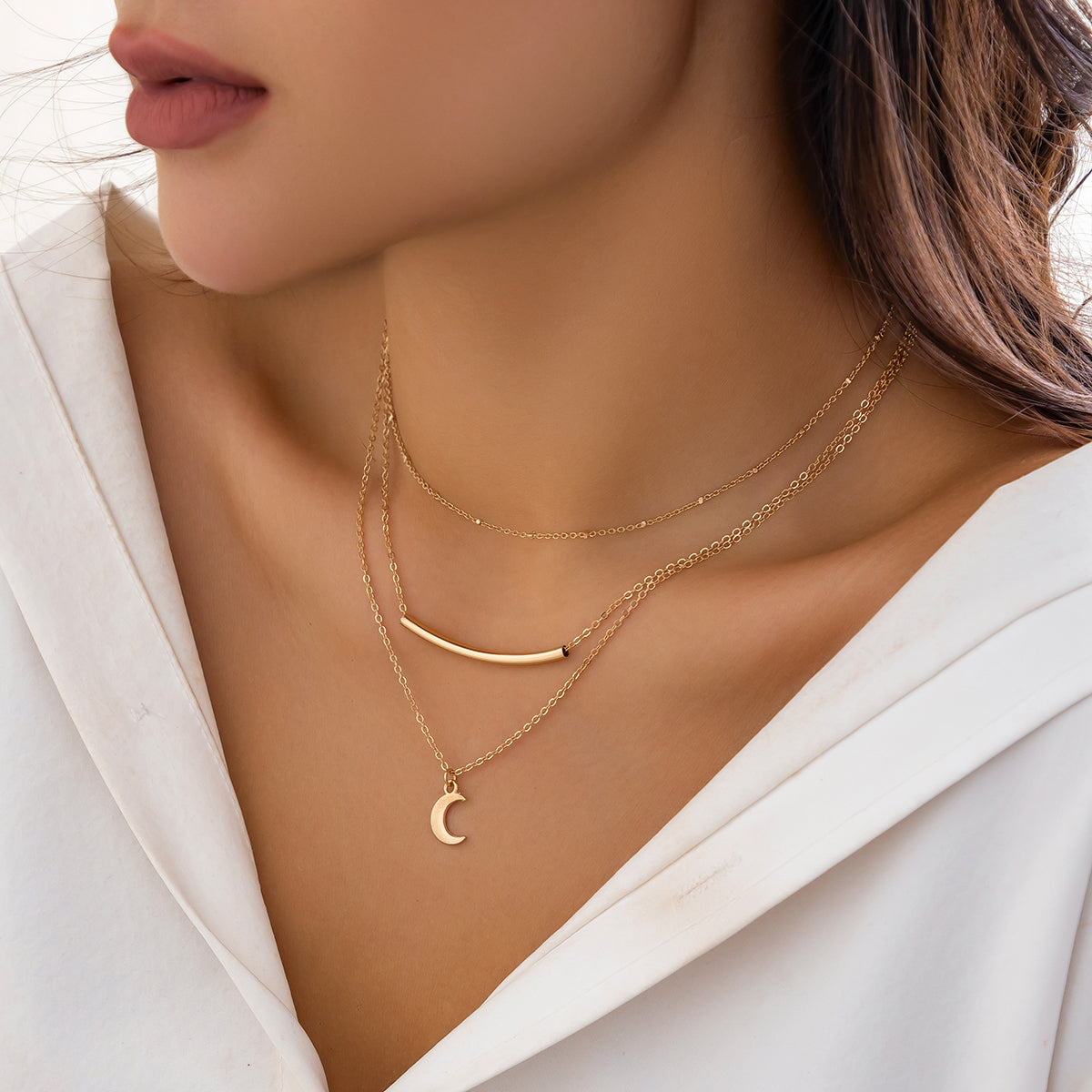 Casual Retro Simple Style Irregular Geometric Moon Alloy Copper Wholesale Layered Necklaces