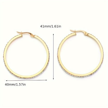 1 Pair Punk Solid Color Plating Inlay Stainless Steel Rhinestones 18k Gold Plated Hoop Earrings