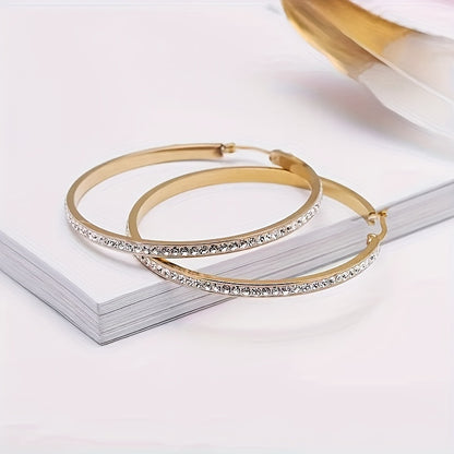 1 Pair Punk Solid Color Plating Inlay Stainless Steel Rhinestones 18k Gold Plated Hoop Earrings