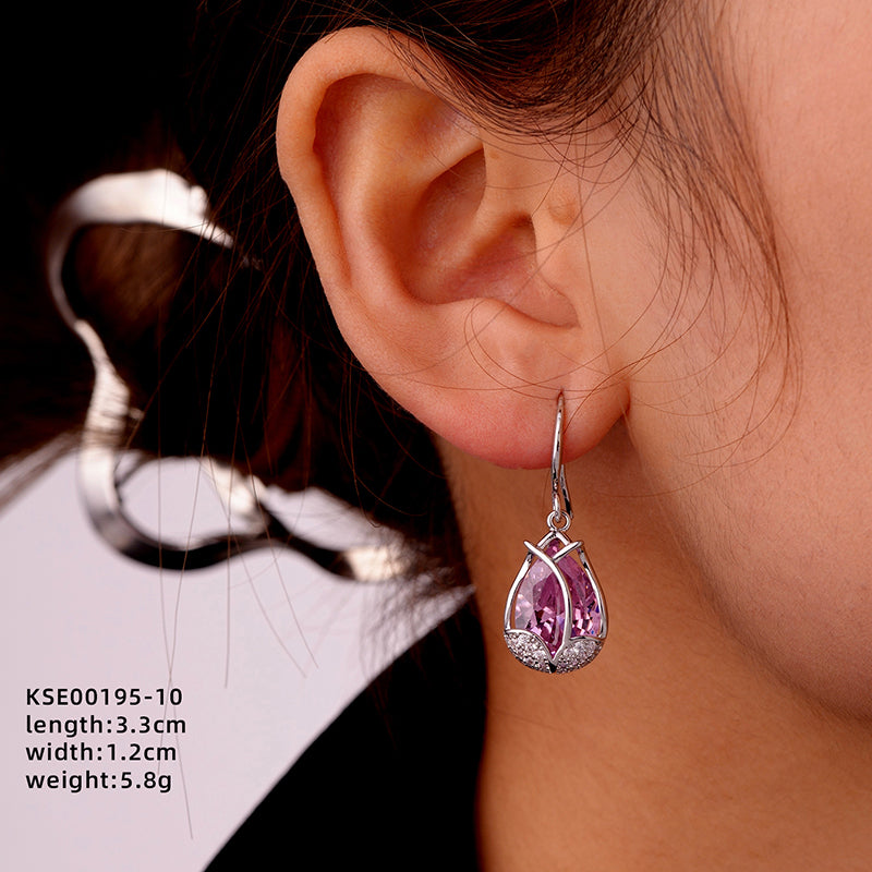 1 Pair Ig Style Simple Style Square Water Droplets Flower Plating Inlay Copper Zircon White Gold Plated Drop Earrings