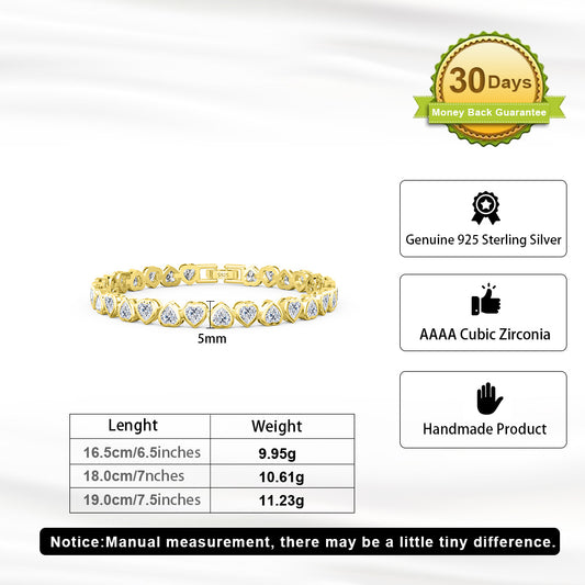 Elegant Simple Style Heart Shape Sterling Silver Plating Inlay Zircon 14k Gold Plated White Gold Plated Bracelets