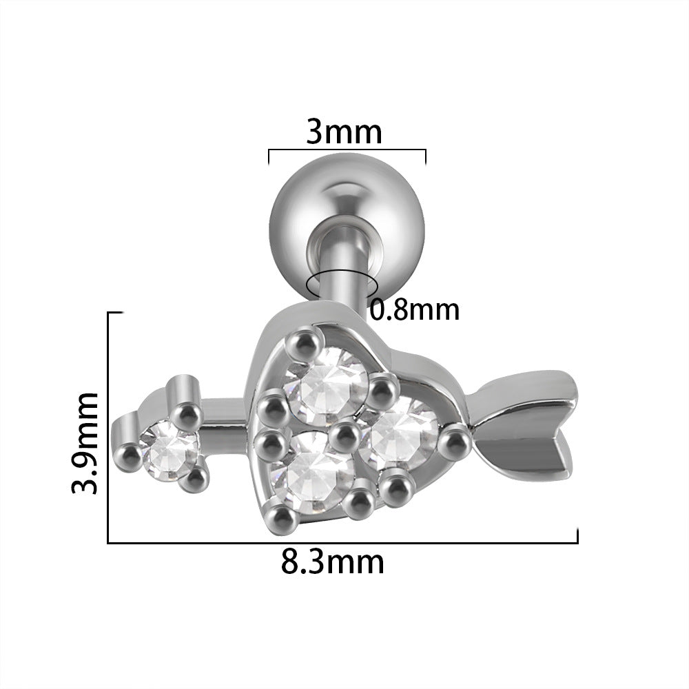 1 Piece Elegant Lady Heart Shape Plating Inlay Stainless Steel Zircon Ear Studs