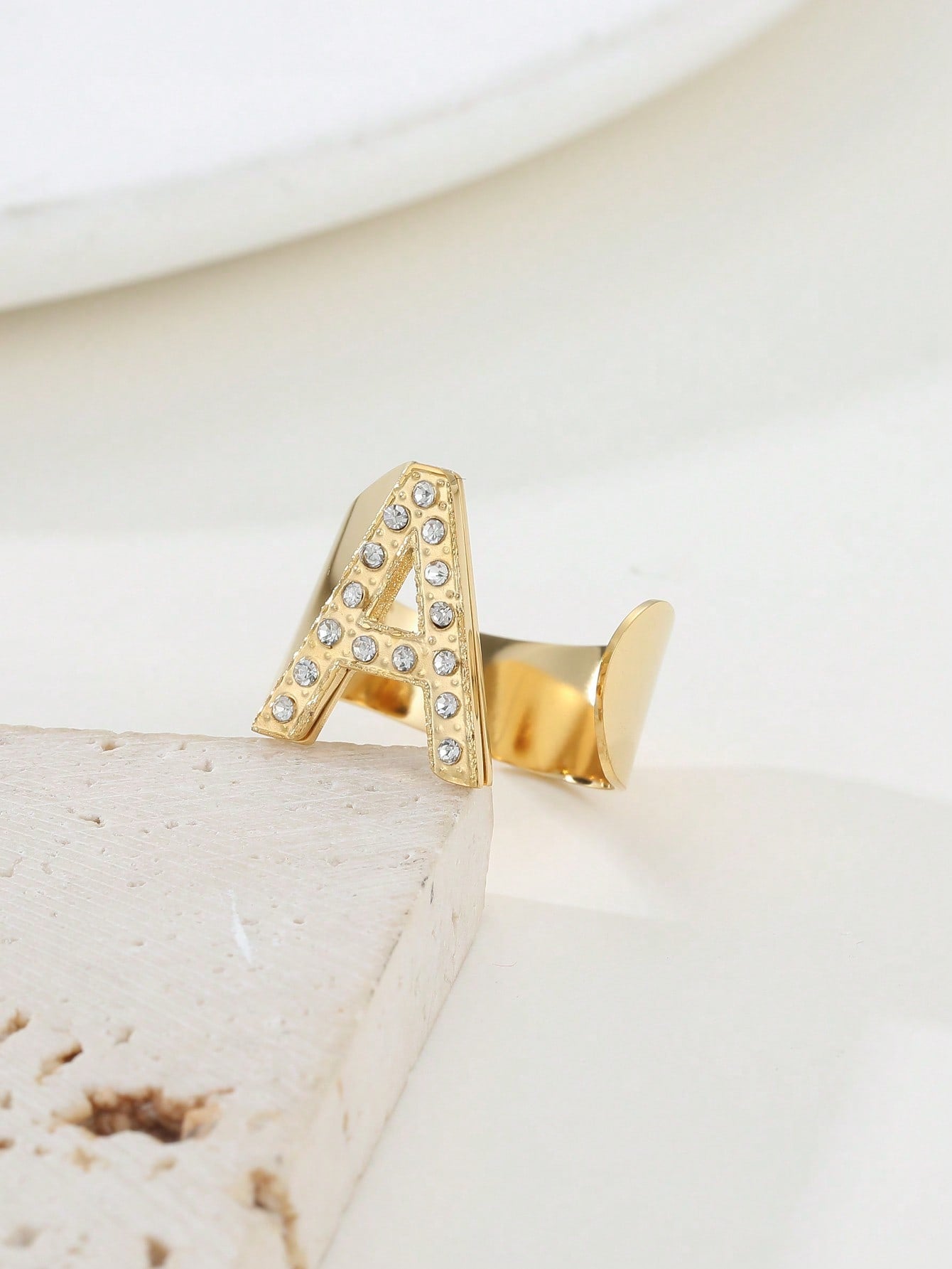 Retro Roman Style Letter Stainless Steel Plating Inlay Zircon 18k Gold Plated Open Rings