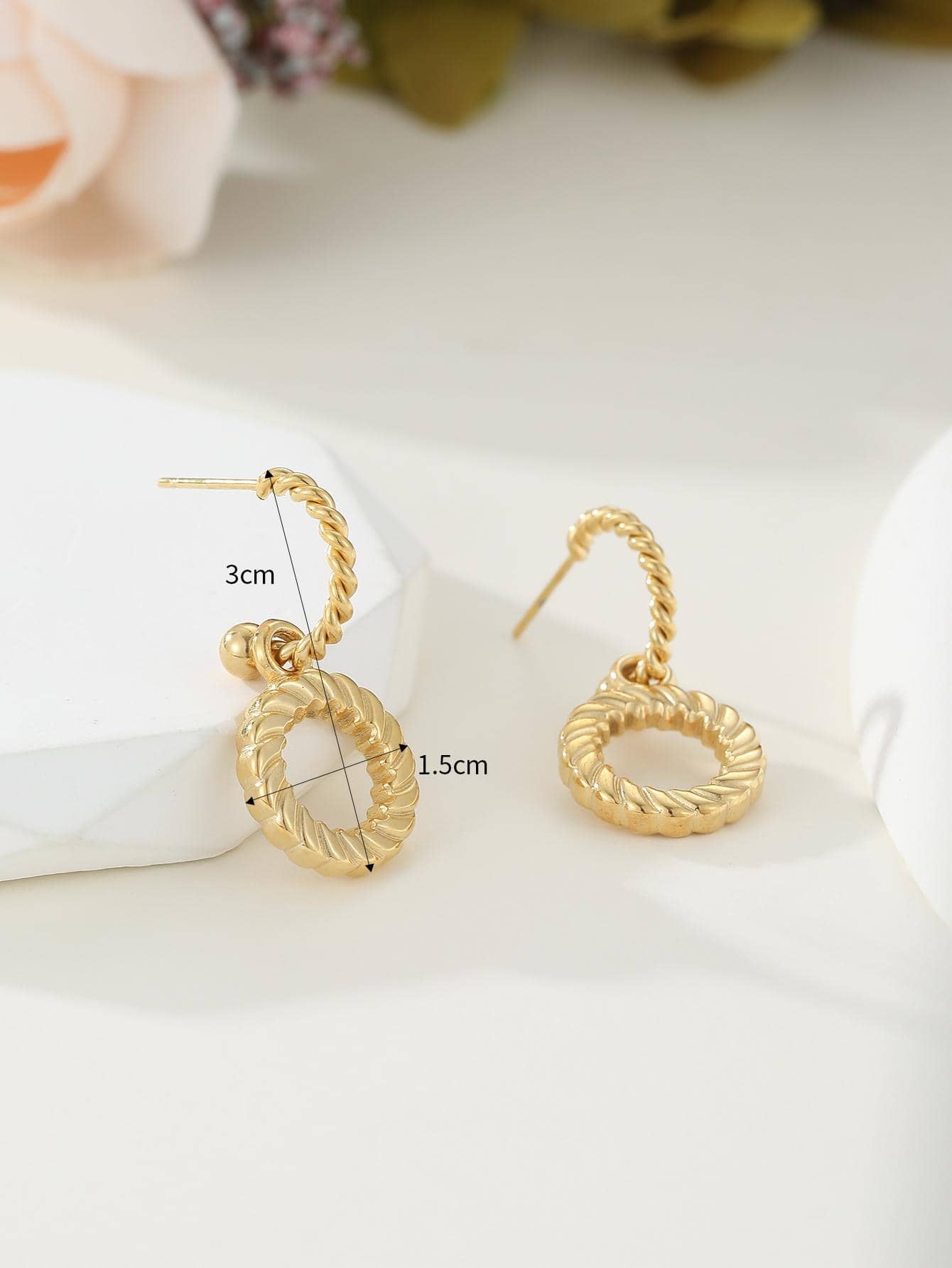 1 Pair Simple Style Round Plating Stainless Steel 18k Gold Plated Drop Earrings