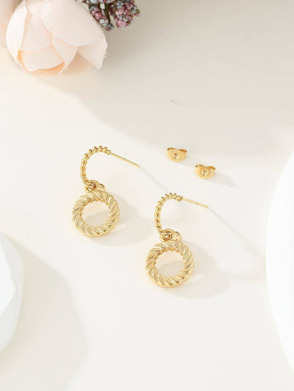 1 Pair Simple Style Round Plating Stainless Steel 18k Gold Plated Drop Earrings