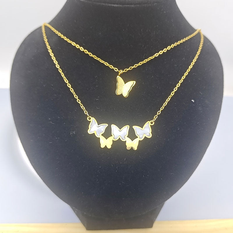 Sweet Simple Style Butterfly Stainless Steel Titanium Steel Layered Necklaces