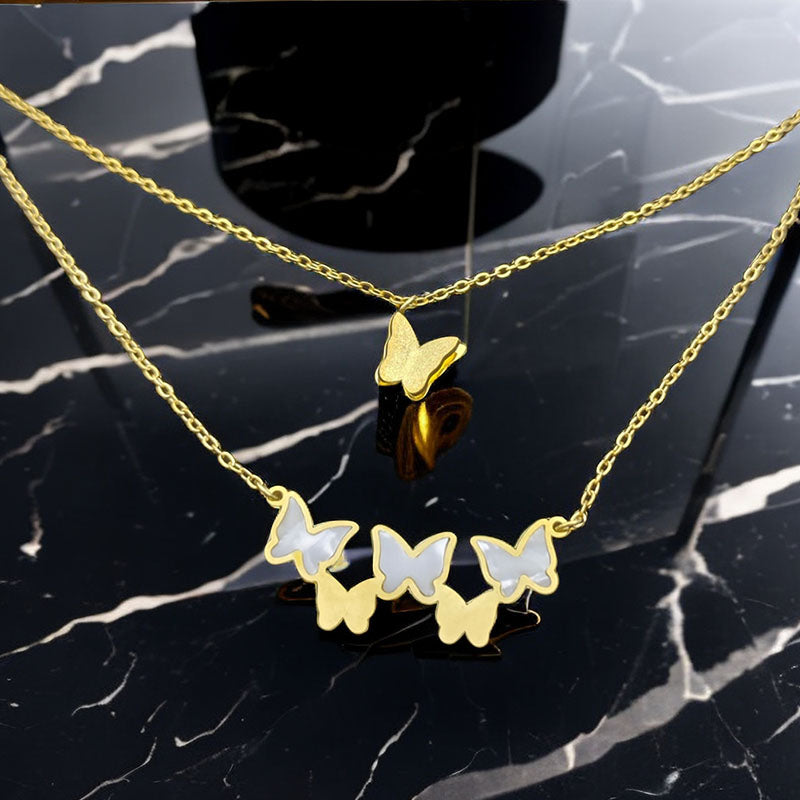 Sweet Simple Style Butterfly Stainless Steel Titanium Steel Layered Necklaces