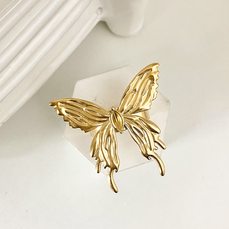 Preppy Style Romantic Butterfly Stainless Steel Plating Gold Plated Rings