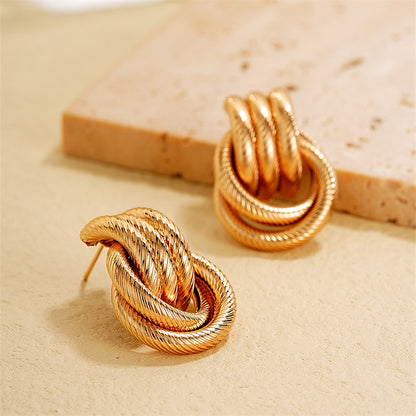 1 Pair Vintage Style Simple Style Geometric Circle Plating Hollow Out Iron Rose Gold Plated White Gold Plated Gold Plated Ear Studs