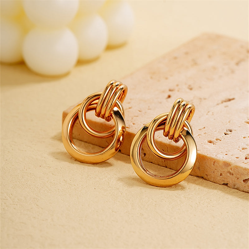 1 Pair Vintage Style Simple Style Geometric Circle Plating Hollow Out Iron Rose Gold Plated White Gold Plated Gold Plated Ear Studs