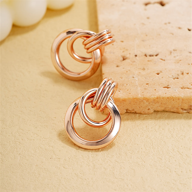 1 Pair Vintage Style Simple Style Geometric Circle Plating Hollow Out Iron Rose Gold Plated White Gold Plated Gold Plated Ear Studs