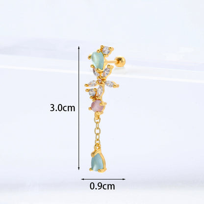 Flower Inlaid Zircon Metal Earrings