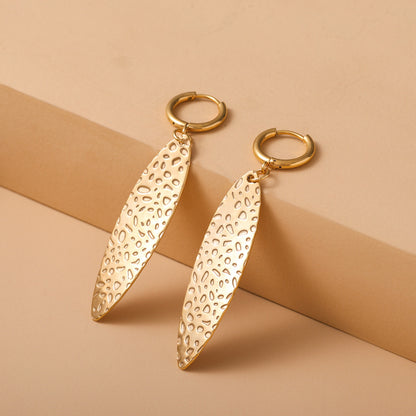 1 Pair Simple Style Commute Leaf Plating Titanium Steel Gold Plated Drop Earrings