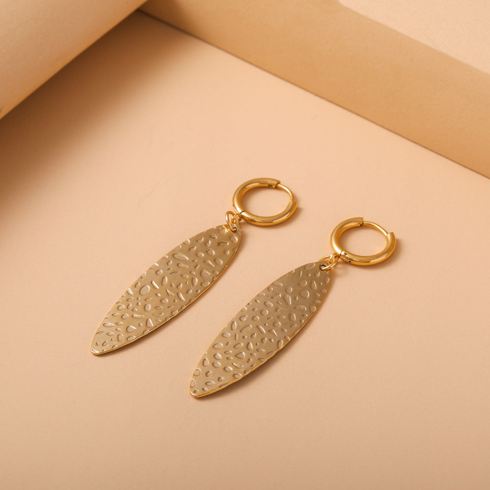 1 Pair Simple Style Commute Leaf Plating Titanium Steel Gold Plated Drop Earrings