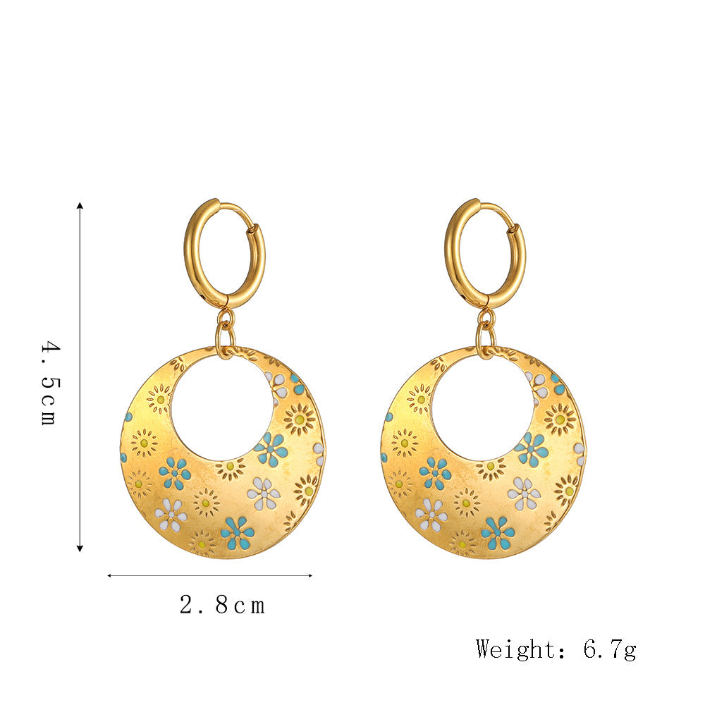 1 Pair Vacation Color Block Plating Stainless Steel Gold Plated Drop Earrings