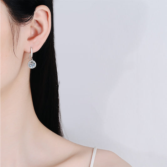 1 Pair Simple Style Classic Style Shiny Geometric Inlay Sterling Silver Zircon White Gold Plated Drop Earrings